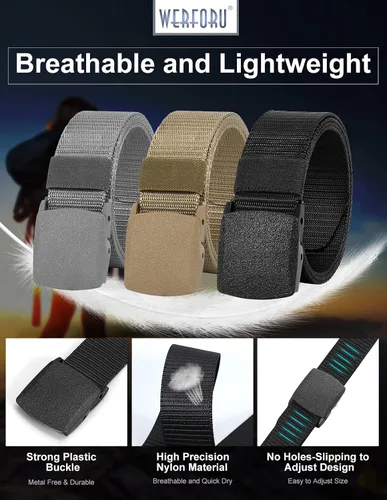 Miniatura 4 de WERFORU Cinturón de nailon para hombre, cinturón táctico militar, correa de lona para exteriores con hebilla de plástico