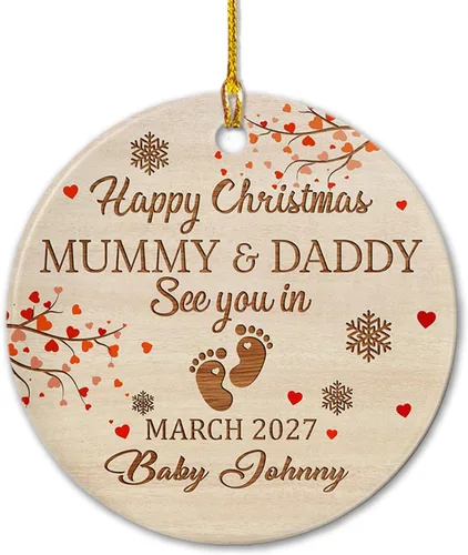 Miniatura 11 de Agregar foto Adorno de cerámica de la primera Navidad del bebé 2025, imagen personalizada del primer árbol de adorno de Navidad del bebé, adorno