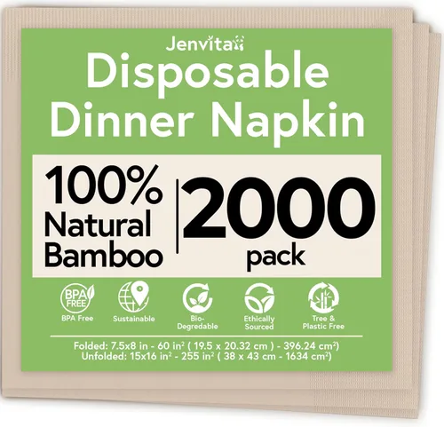 Miniatura 10 de Servilletas compostables 100% bambú (paquete de 50) Servilletas resistentes para almuerzo, cena, eventos, ocasiones y entretenimiento, ecológicas