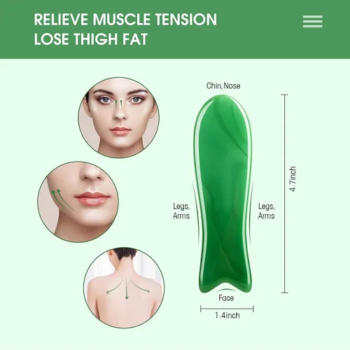 Miniatura 4 de Juego de herramientas faciales de masaje Gua Sha, kit de masajeador Guasha para cara y cuerpo, tabla de masaje de raspado de 4 piezas, terapia Verde