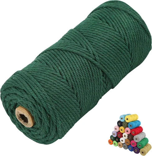Miniatura 40 de Cordón de algodón para macramé, hilo torcido de 4 capas, cuerda de algodón natural, suministros perfectos de macramé, para hacer soportes colgantes