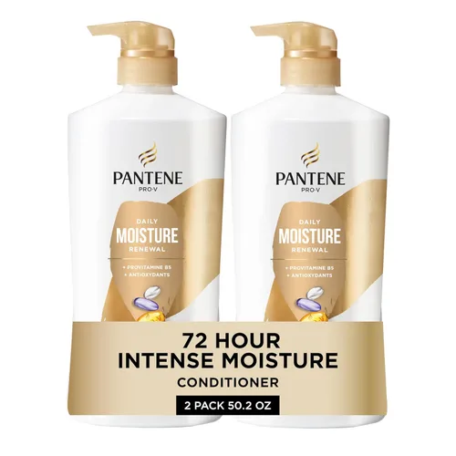 Pantene Acondicionador, renovación diaria de la humedad, nutrientes Pro-V para cabello seco, teñido y lacio, hidratación y suavidad de 72 horas,