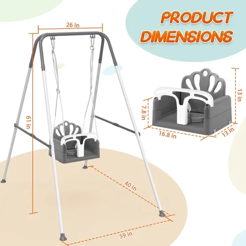 Miniatura 8 de Juego de columpio plegable para bebé y niño pequeño, uso en interiores y exteriores, columpio con rebotador para bebé, juego de columpio seguro