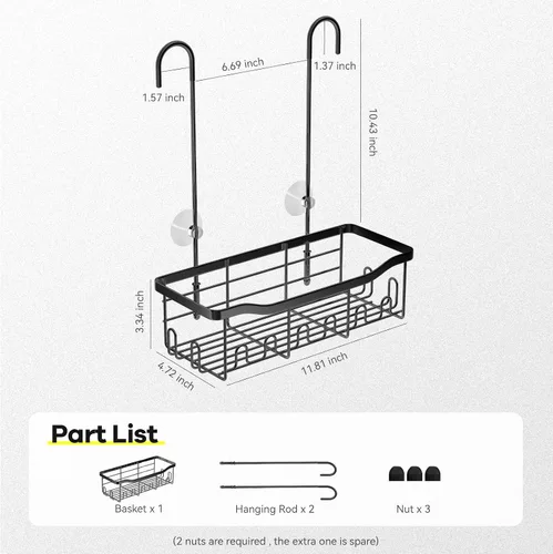 Miniatura 6 de BYT Estante de Ducha Colgante, Organizador Colgante para Baño, Cesta de Ducha con Ganchos, Almacenamiento de Ducha, Estante, Soporte Sin Perforación