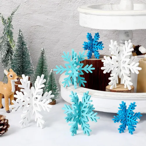 Miniatura 8 de Bucherry 12 piezas de decoración de mesa de copo de nieve de madera 3D con copos de nieve y centro de mesa para Navidad, invierno, decoración