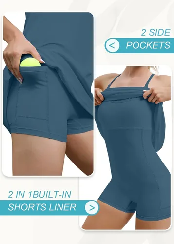 Miniatura 2 de Vestido de tenis IUGA para mujer, vestido para entrenamiento y ejercicio con almohadillas de brasier y shorts, deportivo, de golf