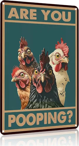 Letrero divertido de pollo con texto en inglés "Are You Pooping" Letrero vintage de chapa para decoración de baño, granja, gallinero, cocina,