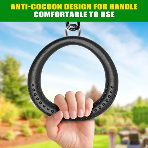 Miniatura 4 de SELEWARE Anillos de columpio de trapecio, anillos de gimnasia antideslizantes, anillos de ejercicio para gimnasio en casa, patio de recreo, guerrero