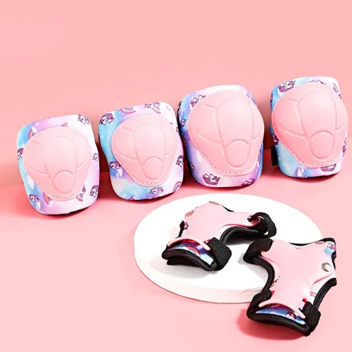 Miniatura 3 de Casco para niños con rodilleras, coderas y protectores de muñeca, equipo de protección para niños de 3 a 5-8 años para niños y niñas, apto para Rosa