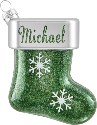 Miniatura 14 de Let's Make Memories Adorno de Navidad personalizado, cristal con forma de calcetín con purpurina, nombre grabado con láser, tono de joya, adorno