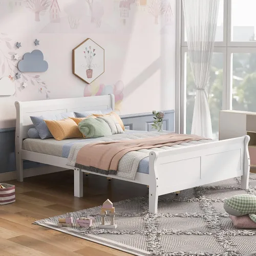 Miniatura 10 de Cama de plataforma individual, marco de cama de madera rústica de aspecto simple con cabecero y estribo para muebles de dormitorio o habitación