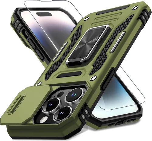 Miniatura 101 de DEERLAMN Funda para iPhone Xs Max con funda deslizante para cámara + protector de pantalla, soporte giratorio de anillo de grado militar a prueba