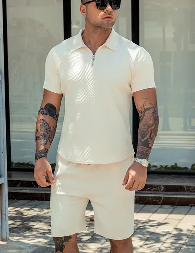 Miniatura 8 de URRU Conjunto de camisa polo y pantalones cortos para hombre, trajes de verano a la moda, casual, de manga corta, traje de polo para hombre