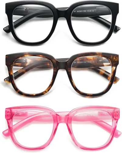 Miniatura 7 de AMOMOMA Paquete de 3 lentes de lectura cuadrados de gran tamaño para mujer, elegante, retro, bonita, para computadora con luz azul, para mujeres