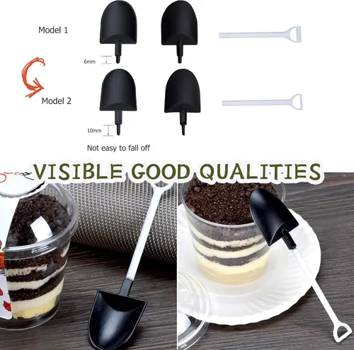 Miniatura 3 de OaaXbbECco Cucharas con forma de pala de novedad, cucharas de postre de plástico desechables (50 negro+blanco modelo 2)