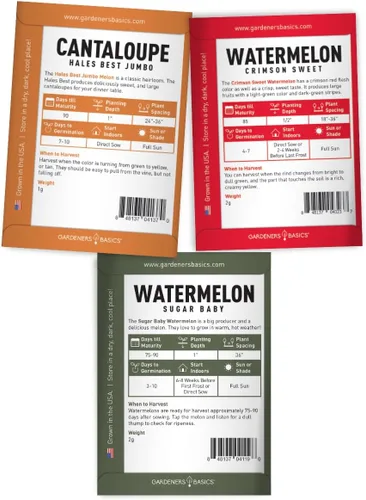 Miniatura 2 de Gardeners Basics, semillas de melón para plantar en el jardín de casa, paquetes de 5 variedades - Hales Best Cantaloupe, Crimson Sweet Watermelon
