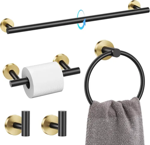 Miniatura 13 de TQKAG Juego de 5 piezas de accesorios de baño de níquel cepillado 23.6" SUS304 de acero inoxidable Juego de soporte de toalla de baño Soporte