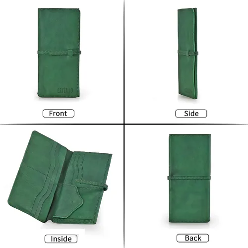Miniatura 6 de LETEULO Carteras para mujer, de piel auténtica, organizador de tarjetas, monedero, monedero de teñido por inmersión, carteras ultrafinas para mujer