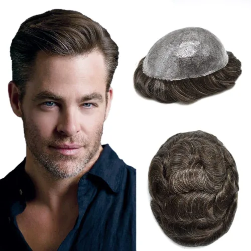Miniatura 98 de Toupee Hair Piece For Men 100% Real Human Hair System Natural Looking Hairpieces For Men Hair Units Protesis Capilar Para Hombre 8''X10'' #610#6