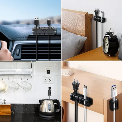 Miniatura 8 de 5 clips organizadores de cables negros, clips adhesivos de silicona para cables de carga, organizador de cables para escritorio, mesita de noche