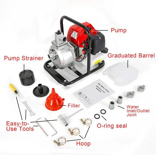 Miniatura 8 de Bomba de Agua de Gas Gasolina, 1" 2 Tiempos 1.7HP Bomba de Transferencia de Agua de Gasolina de Alta Presión para Piscina, Paisajismo o Riego