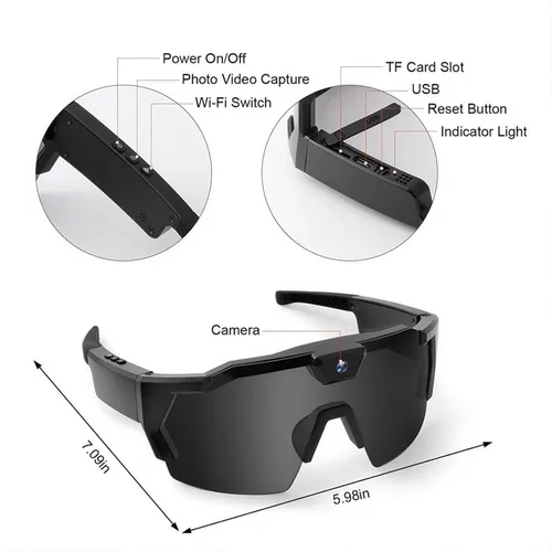 Miniatura 7 de POV - Lentes de sol de béisbol 4K con cámara, lentes de cámara inteligente para hombres y mujeres, gafas de sol con cámaras con tarjeta SD de 32 GB