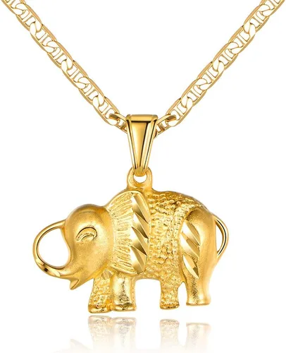 Barzel Collar de elefante chapado en oro de 18 quilates con cadena marina plana - Hecho en Brasil