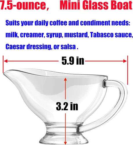 Miniatura 8 de RONDURE Juego de 2 salsas de vidrio – 7 onzas con asa para crema, jarra para comedor, salsas, aderezo de ensalada, decoración del hogar