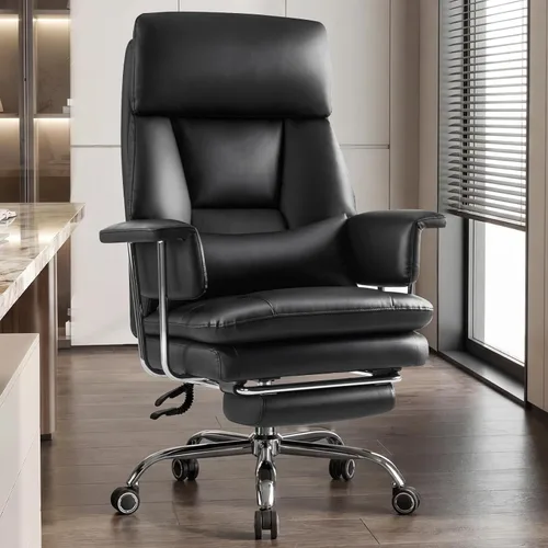 Miniatura 13 de Furniliving Silla de oficina grande y alta con reposapiés, silla de oficina ejecutiva de piel sintética con respaldo alto y soporte lumbar