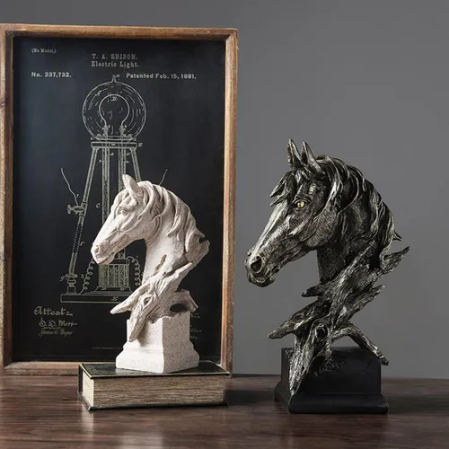 Miniatura 4 de Adorno retro de cabeza de caballo pequeña de arte creativo, adornos de estatua de resina, esculturas de estilo abstracto, decoraciones de sala