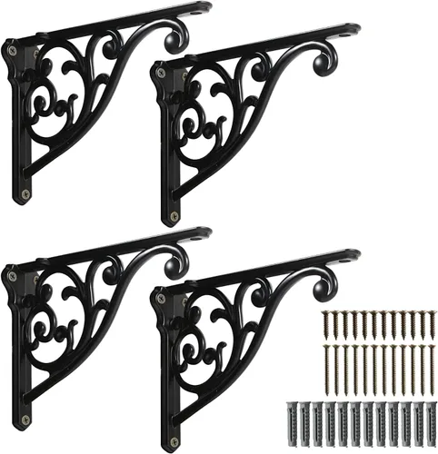 Miniatura 17 de Soportes de estante de 4 pulgadas, paquete de 4 soportes de pared de latón antiguo de alta resistencia, estantes decorativos de cocina victoriana
