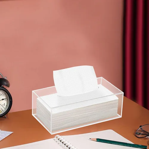 Miniatura 4 de Soporte de cubierta de caja de pañuelos de acrílico transparente para escritorio de encimera de tocador de baño