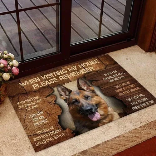 Tapete para puerta cuando visitas mi casa, perro pastor alemán, bienvenida, antideslizante, divertido tapete decorativo para baño, cocina, porche,