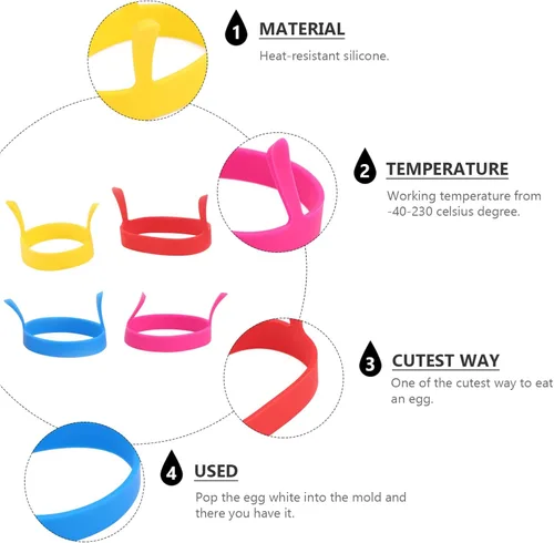 Miniatura 5 de Paquete de 4 anillos de silicona para huevos, anillos de huevo antiadherentes, moldes para cocinar, anillos perfectos para huevos fritos