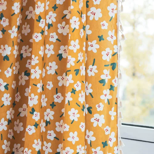 Miniatura 71 de Deeprove Cortinas bohemias para dormitorio, rayas huecas de ganchillo crema y estampado floral, tela de lino de algodón, con borlas beige bohemias