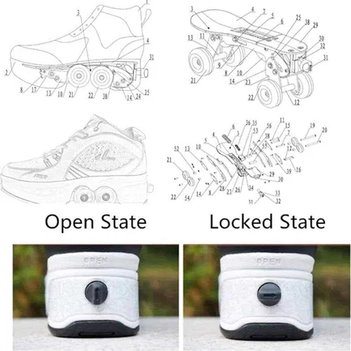 Miniatura 5 de Patines de ruedas para mujeres y hombres al aire libre, zapatos de parkour 2 en 1 con ruedas para niñas/niños, zapatos retráctiles de doble fila
