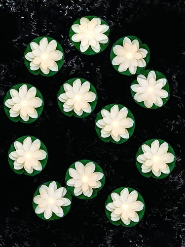 Miniatura 8 de Hortsun 9 luces flotantes de loto con pilas, almohadillas de lirio, flores de piscina, velas flotantes, decoración de plantas de estanque