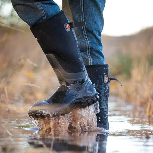 Miniatura 6 de HISEA Botas de lluvia mejoradas para hombre, botas de goma de neopreno aisladas impermeables con vástago de acero, botas de trabajo duraderas