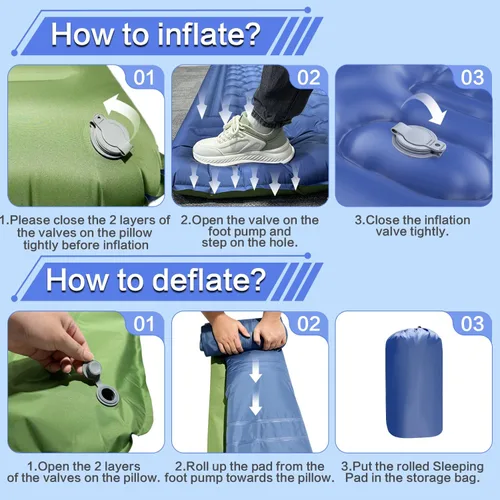 Miniatura 5 de Colchoneta de dormir doble para campamento, extra gruesa de 5 pulgadas, autoinflable para 2 personas, con bomba de pie integrada, alfombrilla