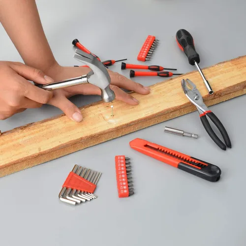 Miniatura 4 de Kit de herramientas para el hogar de 39 piezas, juego de herramientas básicas pequeñas para el hogar con caja de herramientas de plástico, ideal Rojo