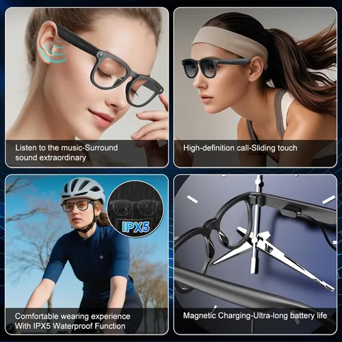 Miniatura 5 de Lentes inteligentes AI para hombres y mujeres, gafas de cámara HD, grabadora de video, traducción AI en tiempo real, reproducción de música