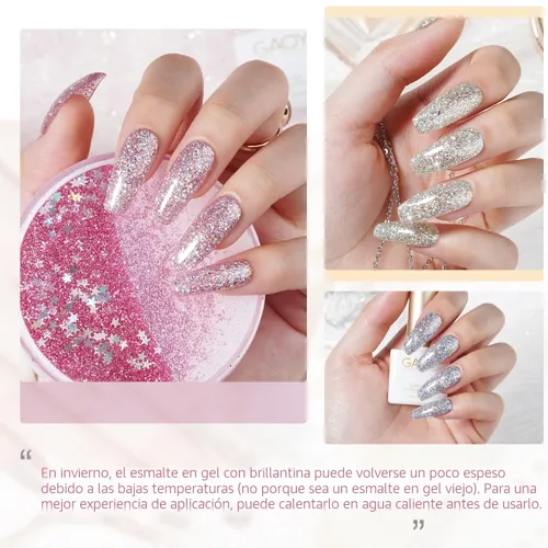 Miniatura 3 de GAOY Juego de Esmalte de Uñas con Purpurina Cromado Platino, 6 Colores Incluyendo Esmalte en Gel Brillante Resplandeciente UV LED Removible Negro