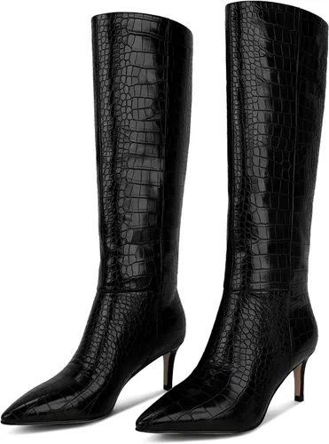 Miniatura 47 de wetkiss Botas altas hasta la rodilla para mujer, con tacón de gatito y diseño de punta puntiaguda, clásicas y sexys
