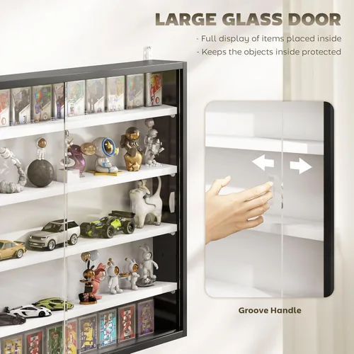 Miniatura 5 de HOMCOM Vitrina de 5 niveles, armario de puerta de vidrio con estantes ajustables, vitrina de pared para sala de juegos, dormitorio, blanco y negro