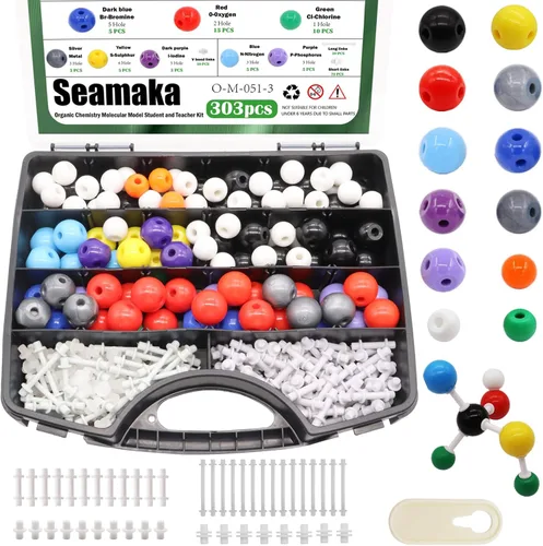 303 kits de medición de modelo molecular de química orgánica, kit de modelos moleculares con 122 átomos, 180 enlaces, 1 herramienta de eliminación