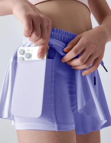 Miniatura 43 de Paquete de 3 pantalones cortos fluidos para niñas con forro de elastano, 2 en 1, faldas de mariposa para jóvenes, para fitness, correr, deportes