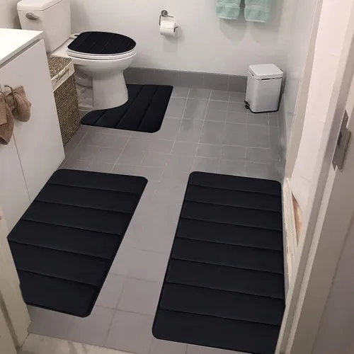 Miniatura 11 de Bathroom Rugs for 3 Pieces, Memory Foam Bath Mat Set, Universal Toilet Mats, Soft Comfortable, Water Absorption, Non-Slip, Thick, Machine Washable