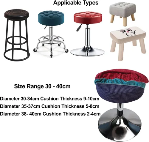 Miniatura 6 de Funda de taburete redonda de 12 a 16 pulgadas, fundas de asiento redondas para taburetes de bar, tela de lujo elástica, lavable de jacquard a prueba