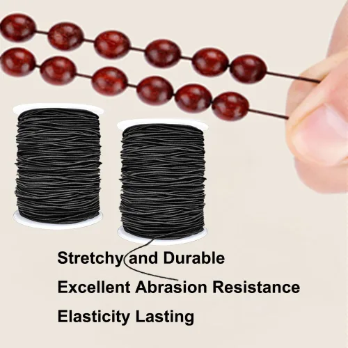 Miniatura 5 de Cuerda elástica para pulseras, 2 rollos de 1 mm de cuerda elástica resistente para hacer joyas, collares, encordado (negro)