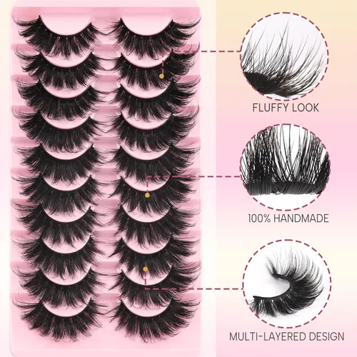 Miniatura 6 de Ahrikiss Pestañas postizas esponjosas, pestañas falsas 5D, pestañas voluminosas que parecen extensiones, 10 pares, pestañas suaves y gruesas
